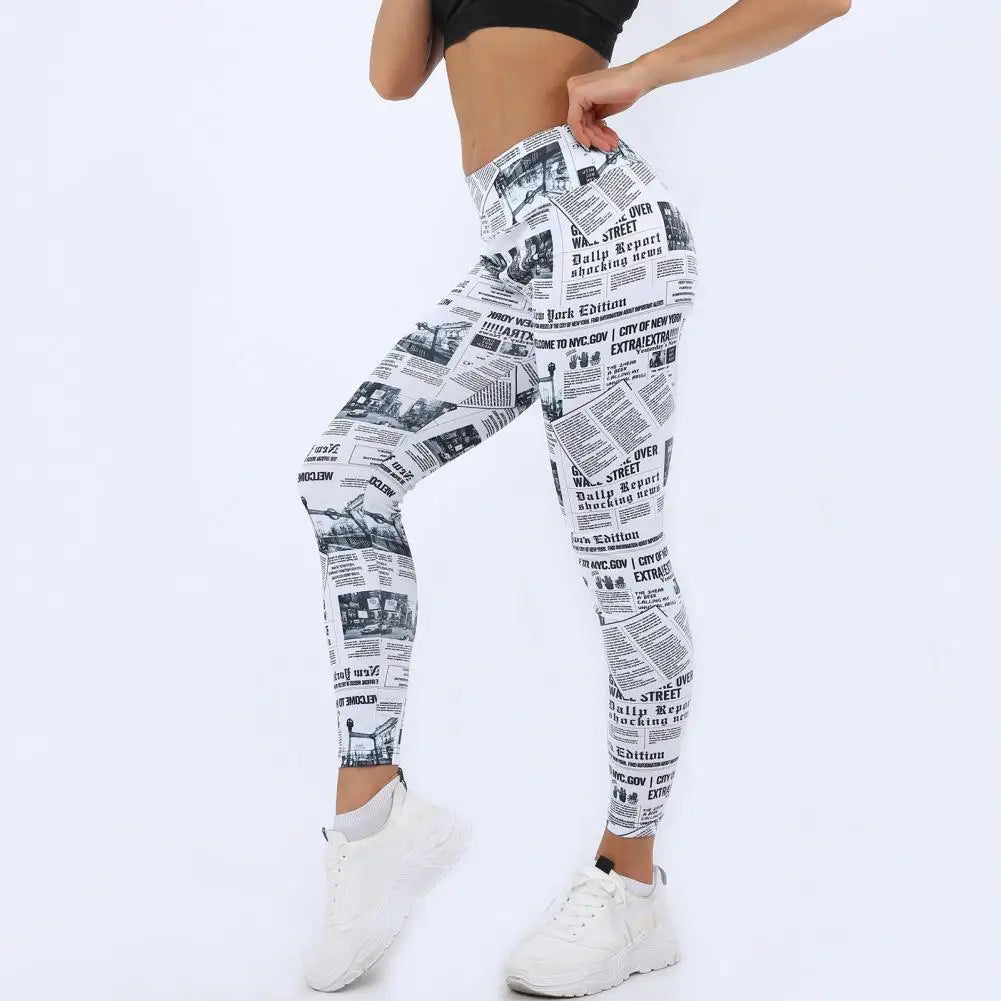 Breathable Newspaper Print Yoga Pants