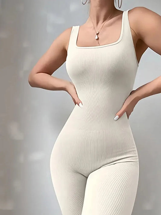 2024 Women's One Piece Yoga Set One Pieces Jumpsuit Exercise Ribbed Square Collar Sleeveless Vest Sports Jumpsuit Girl Sport Top