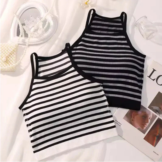 Stripe Crop Top with Chest Pad