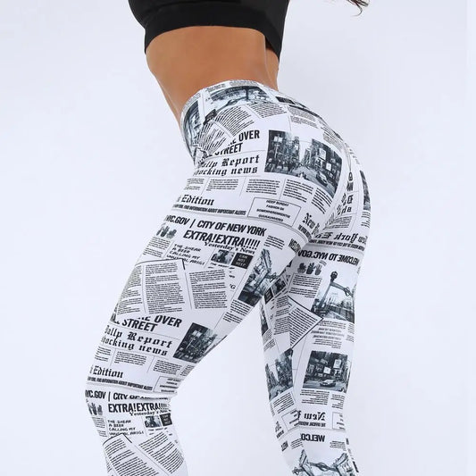 Breathable Newspaper Print Yoga Pants